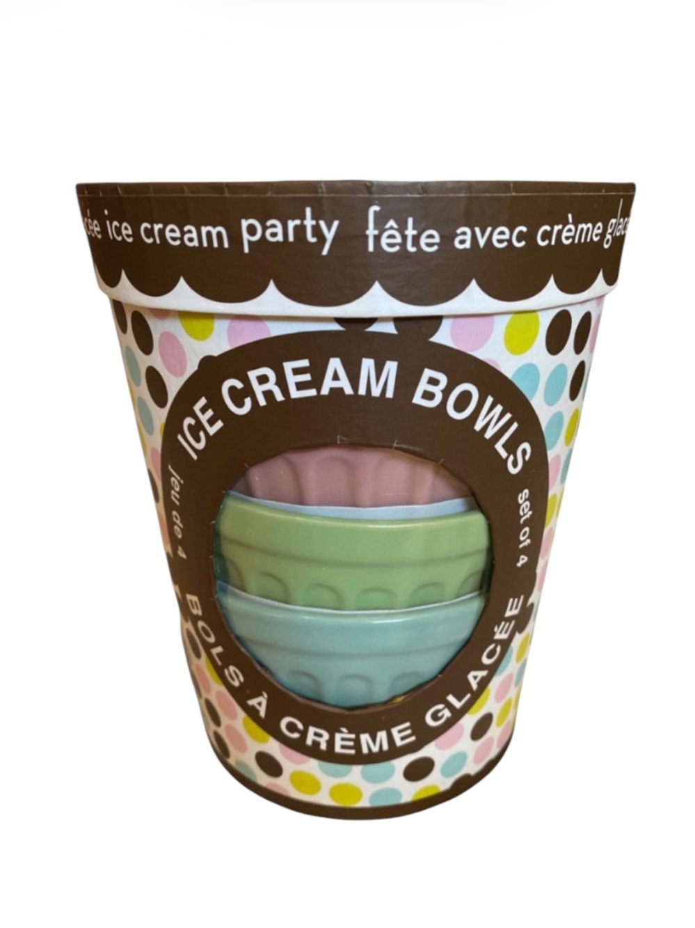 Rare Pier 1 imports STONEWARE SET OF 4 Pastel ICE CREAM PARTY BOWLS NIB